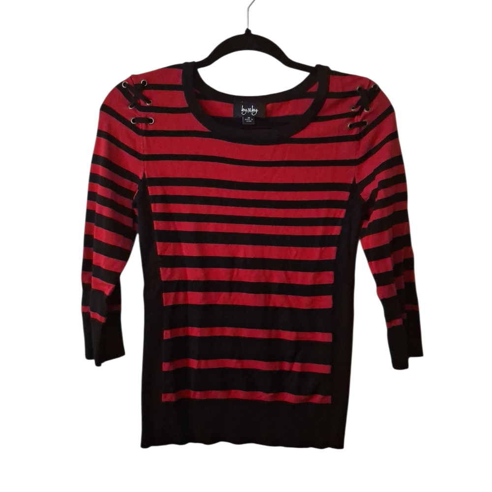 by & by Crimson and Ebony Striped Long Sleeve Top